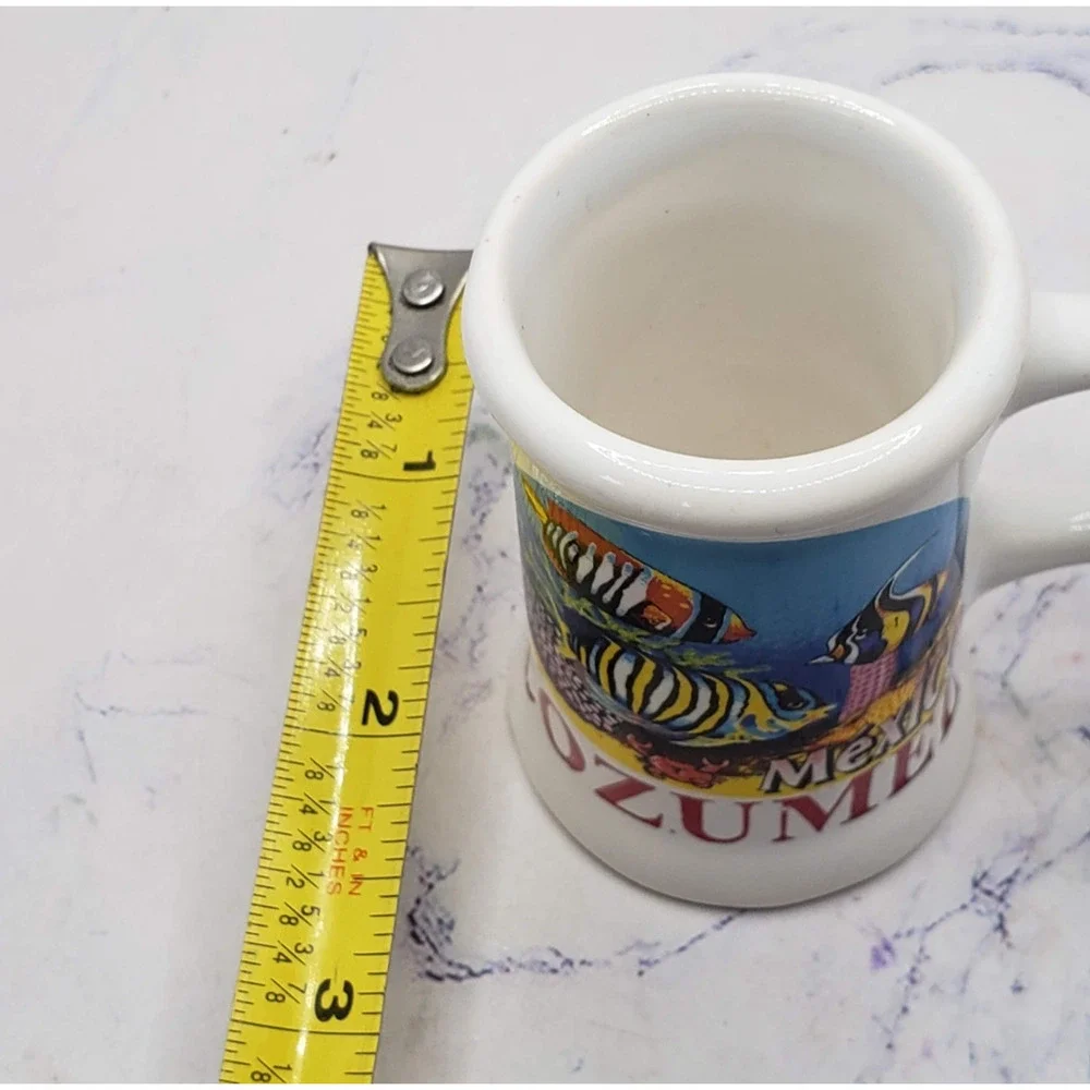 Cozumel Mexico Souvenir Miniature White Ocean Fish Ceramic Toothpick Holder Mug
